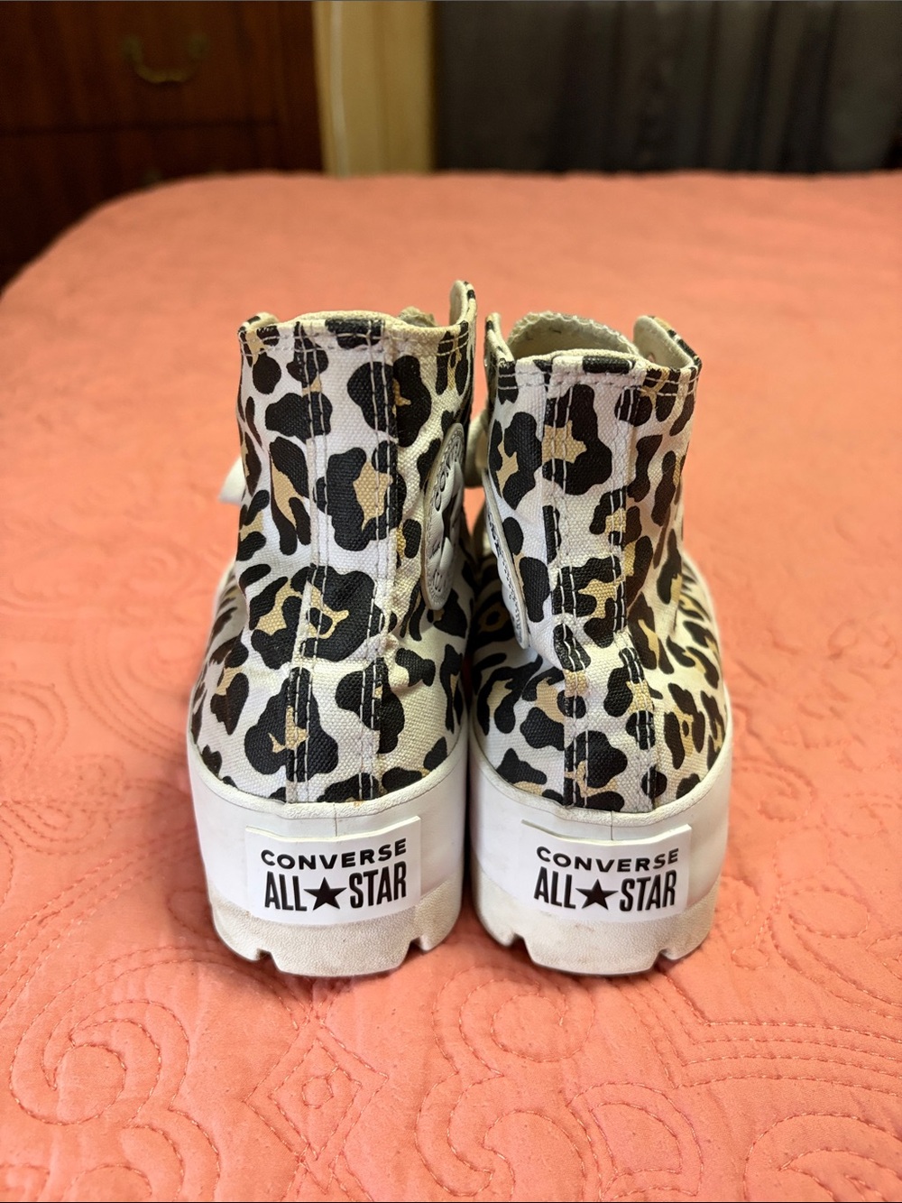 Converse Leopard Print High-Top Sneakers in Cream, Black & Tan - Picture 2 of 5